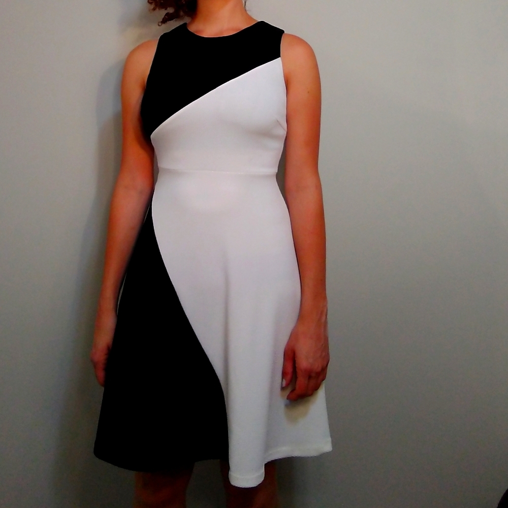 A line black and white dress